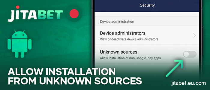 Allow installation from unknown sources for the JitaBet Android app