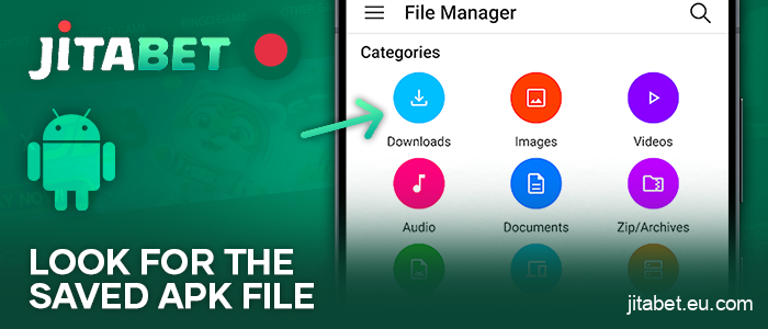Find the downloaded Jitabet APK in the file manager