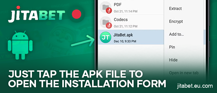 Tap on the JitaBet casino apk file to begin installation