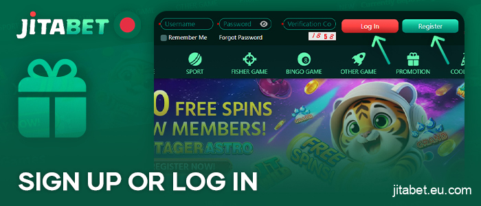 Log in to Jitabet Casino or create a new account