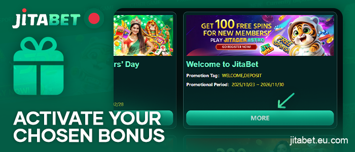 Activate your chosen bonus at JitaBet Casino