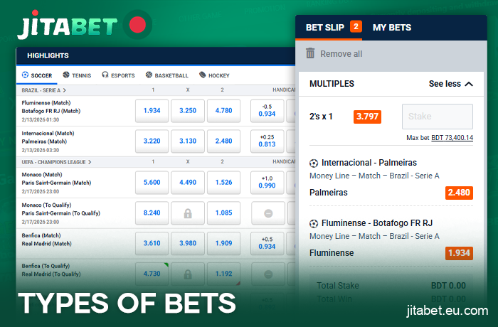 How betting coupons work at JitaBet Casino - types of bets for Bangladeshi players