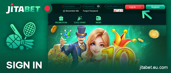 Log in to the JitaBet website to place sports bets