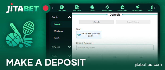 Top up personal account on the JitaBet website for sports betting