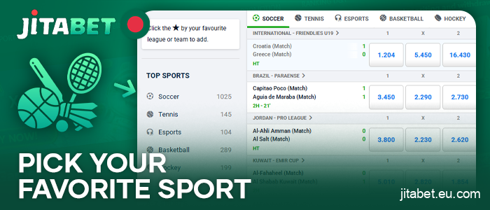 Select a sport to bet on at JitaBet Casino