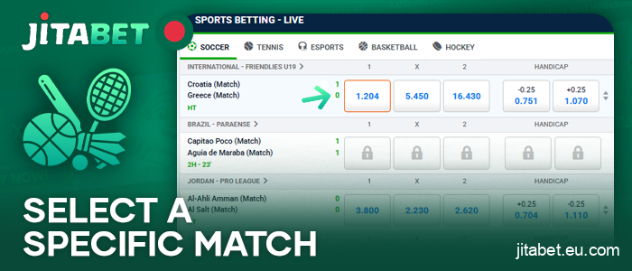 Select a match and place a bet on JitaBet Bangladesh