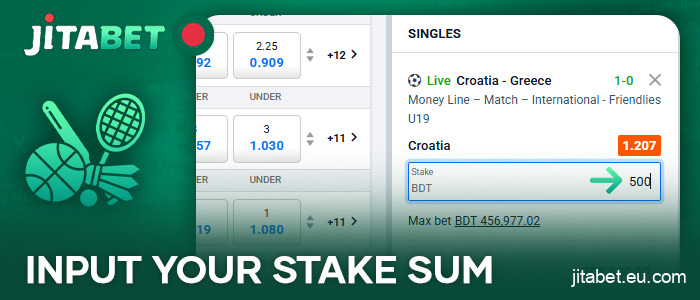 Enter the bet amount in the JitaBet coupon.