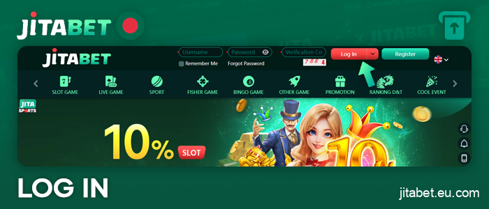 Log in to your Jitabet casino account to make a deposit