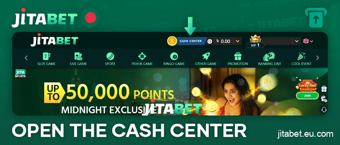 Go to the deposit section on the JitaBet online casino