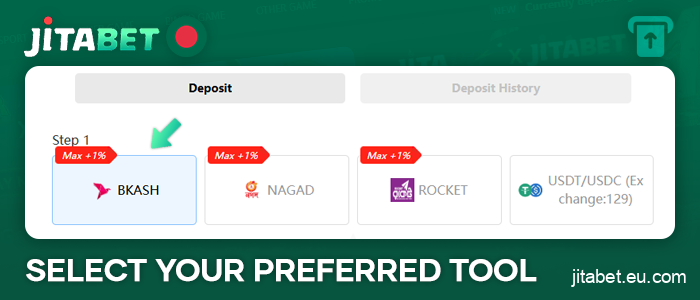 Select your payment method at JitaBet Casino Bangladesh