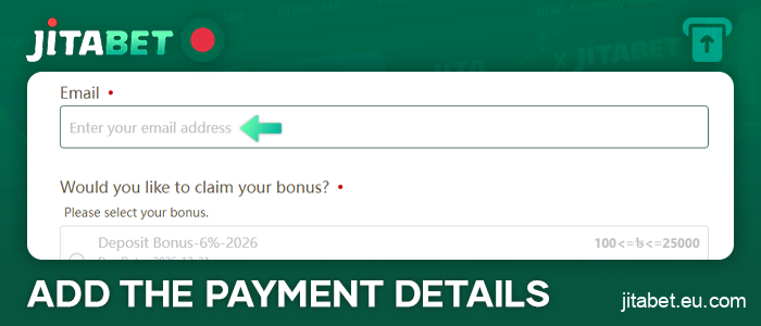 Please provide the necessary information for a deposit at JitaBet Casino
