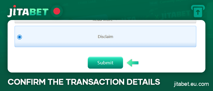 Confirm the deposit form at Jitabet online casino