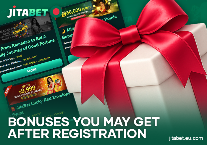 Bonuses available when registering at JitaBet Casino