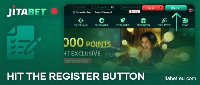 Click on the registration button in the Jitabet casino menu