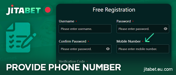 Enter your phone number to register a Jitabet account
