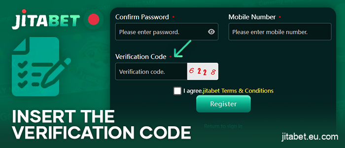 Confirm the verification code when registering a Jitabet account