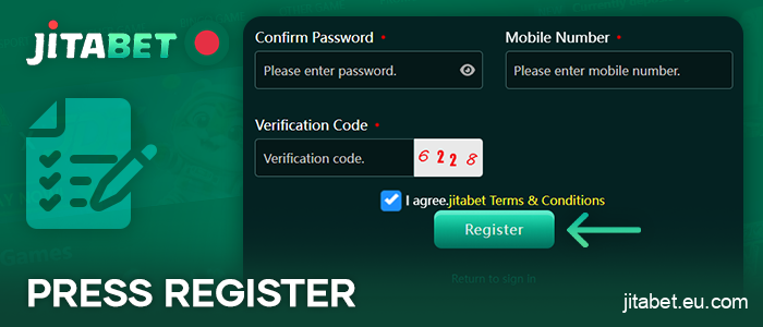 Click on the button to complete registration at JitaBet Bangladesh
